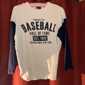 Vintage Baseball 3/4 sleeve Hall of Fame shirt- Cream and Blue
